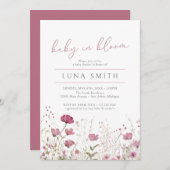 Pink Baby in Bloom Floral Wildblume Babydusche Einladung (Vorne/Hinten)