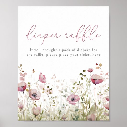 Pink Baby In Bloom Floral Wildflower Diaper Raffle Poster (Vorne)