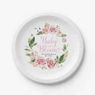 Pink Baby in Bloom Girl Babydusche Teller