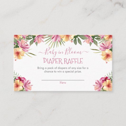 Pink Baby in Bloom Tropical Floral Diaper Raffel Begleitkarte (Vorderseite)