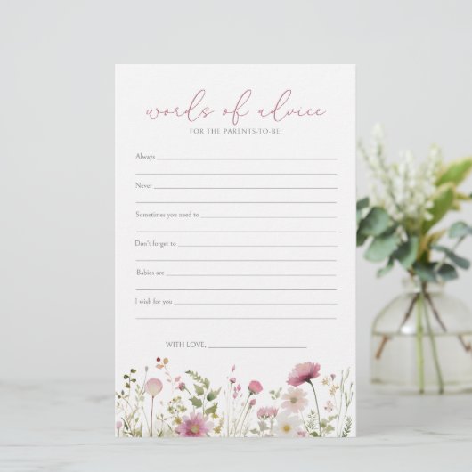 Pink Baby In Bloom Wildflower Baby Advice Card (Stehend Vorderseite)