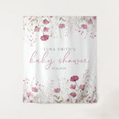 Pink Baby In Bloom Wildflower Baby Shower Backdrop Wandteppich (Vorderseite)