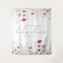 Pink Baby In Bloom Wildflower Baby Shower Backdrop Wandteppich