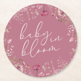 Pink Baby In Bloom Wildflower Baby Shower Runder Pappuntersetzer