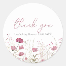 Pink Baby In Bloom Wildflower Shower Favor Sticker