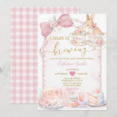 Pink Baby Is Brewing Bunny Tea Party Baby Shower Einladung (Vorne/Hinten)