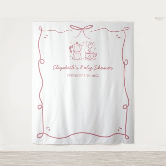 Pink Baby Is Brewing Coffee Baby Shower Wandteppich (Vorderseite)