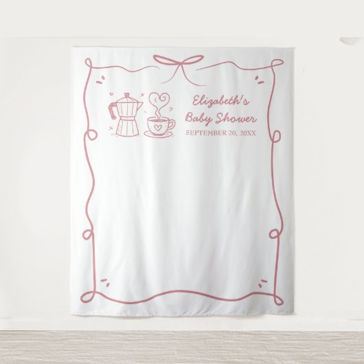 Pink Baby Is Brewing Coffee Baby Shower Wandteppich (Vorderseite)