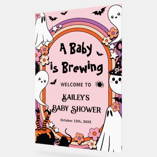 Pink Baby is Brewing Halloween Baby Shower Welcome Acrylschild (Winkel)