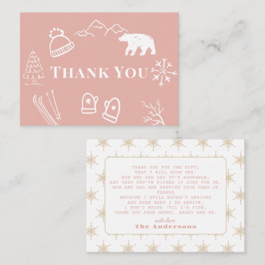 Pink Baby It's Cold Outside Baby Shower Thank You Mitteilungskarte (Vorne/Hinten)