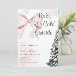 Pink Baby It's Cold Outside Bow Girl Baby Shower Einladung