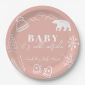 Pink Baby It's Cold Outside Hand-drawn Baby Shower Pappteller (Vorderseite)