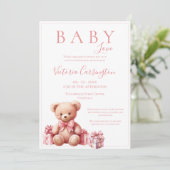 Pink Baby Liebe Watercolor Bärendusche Einladung (Stehend Vorderseite)