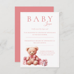 Pink Baby Liebe Watercolor Bärendusche RSVP Karte