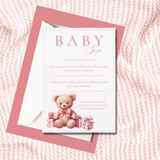 Pink Baby Liebe Watercolor Bärendusche RSVP Karte