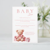 Pink Baby Liebe Watercolor Bärendusche RSVP Karte (Stehend Vorderseite)