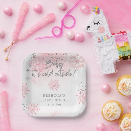 Pink Baby mit kalter Außendusche Pappteller (Party)