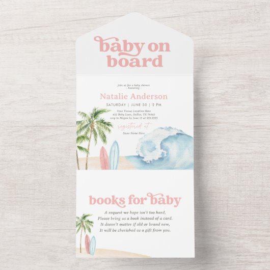 Pink Baby on board Beach Surf Baby Dusche All In One Einladung (Innen)