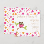 Pink Baby Owl Hot Pink auf Anfrage Einladung (Vorne/Hinten)