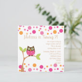 Pink Baby Owl Hot Pink auf Anfrage Einladung (Stehend Vorderseite)