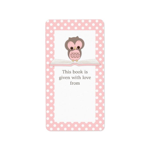 Pink Baby Owl on Book Gift Buchzeichen Label Adressaufkleber (Vorne)