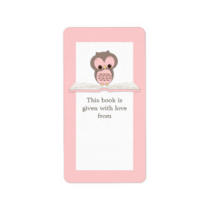 Pink Baby Owl on Book Gift Buchzeichen Label Adressaufkleber