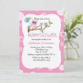 Pink Baby Owl | Thema Dusche Einladung (Stehend Vorderseite)