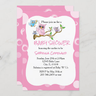 Pink Baby Owl   Thema Dusche Einladung