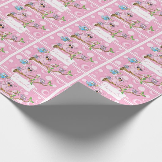 Pink Baby Owl | Thema Dusche Geschenkpapier (Ecke)