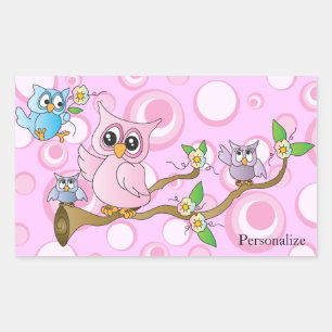 *Pink Baby Owl   Thema Dusche Rechteckiger Aufkleber