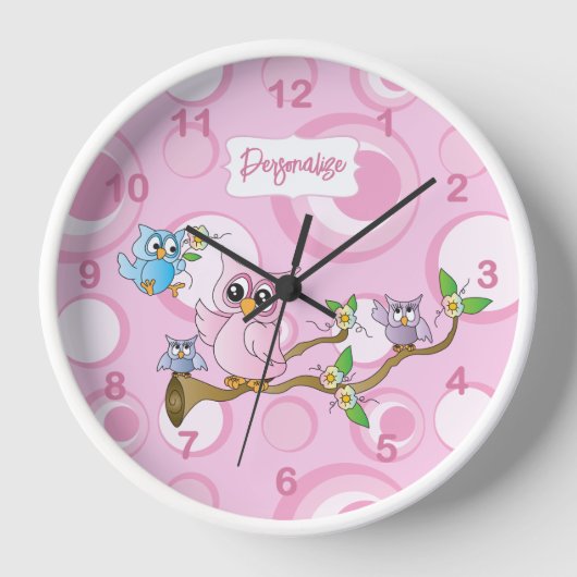 Pink Baby Owl Uhr (Vorderseite)