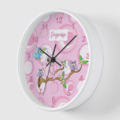 Pink Baby Owl Uhr (Winkel)