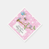 Pink Baby Owls auf einem Zweig Serviette (Ecke)