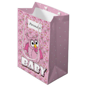 Pink Baby Polka Dotted Owl Mittlere Geschenktüte
