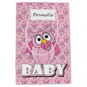 Pink Baby Polka Dotted Owl Mittlere Geschenktüte (Vorderseite)