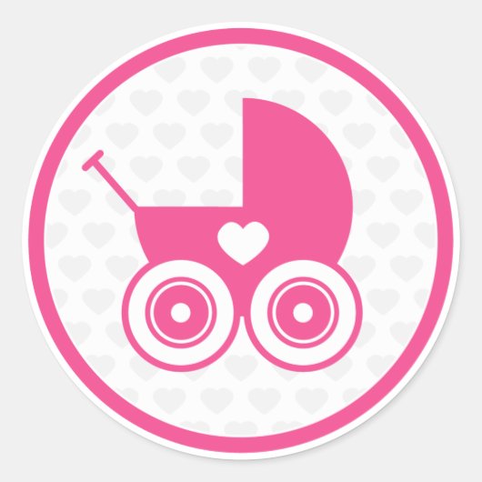 Pink Baby Pram Symbol Runder Aufkleber (Vorderseite)