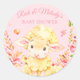 Pink Baby Sheep / Lamm Pink Girl's Baby Dusche Runder Aufkleber