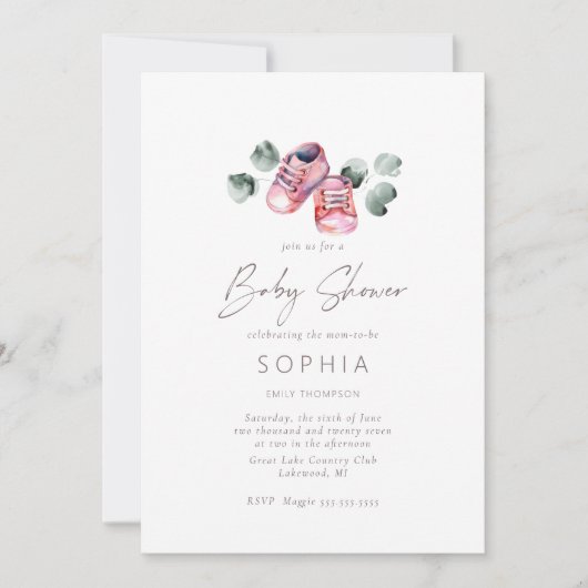 Pink baby shoes delicate Baby Shower Einladung (Vorderseite)