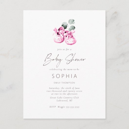 Pink baby shoes delicate Baby Shower Postkarte (Vorderseite)