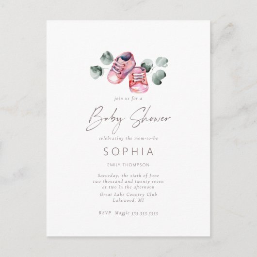 Pink baby shoes delicate Baby Shower Postkarte (Vorderseite)
