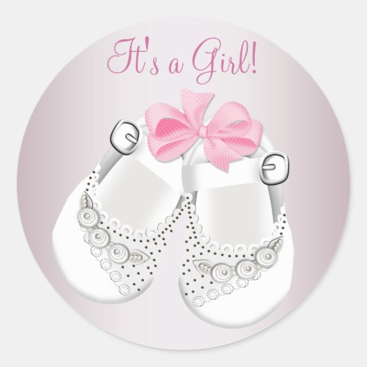 Pink Baby Shoes Pink Baby Shower Stickers (Vorderseite)