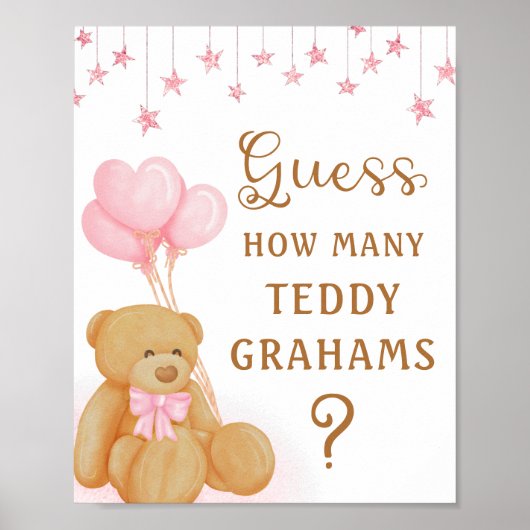 Pink Baby Shoessing Game Sign Teddy Bear Poster (Vorne)