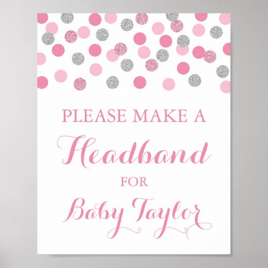 Pink Baby Shooter Headband Station Schild Poster (Vorne)