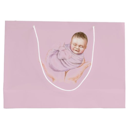 Pink Baby Showbeutel - Personalisierter Name Große Geschenktüte (Rückseite)