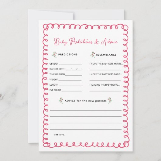 Pink Baby Shower Baby Predication and Addon Cards Einladung (Vorderseite)