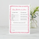 Pink Baby Shower Baby Predication and Addon Cards Einladung (Stehend Vorderseite)