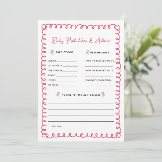 Pink Baby Shower Baby Predication and Addon Cards Einladung (Stehend Vorderseite)