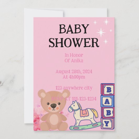 PINK BABY SHOWER EINLADUNG (Vorderseite)