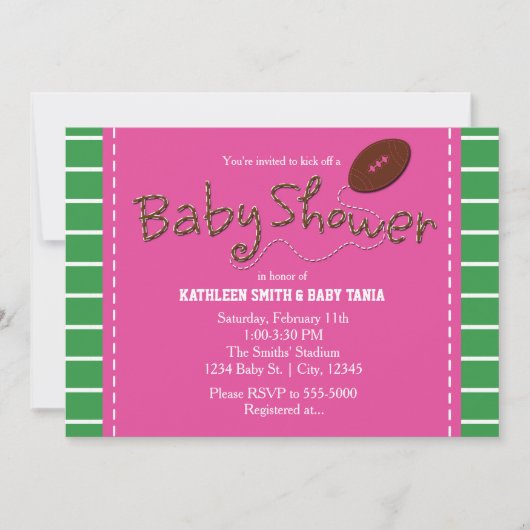 PINK BABY SHOWER FOOTBALL Sports Party Einladung (Vorderseite)