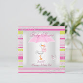 Pink Baby Shower Girl Umbrella Candy Strip Einladung (Stehend Vorderseite)